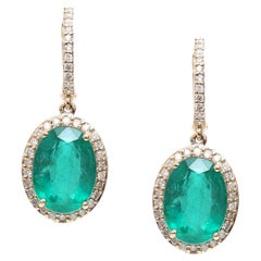 Natural Emerald Oval Diamond Earrings