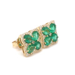Natural 3.29cts Emerald & 0.17cts Diamond Earrings
