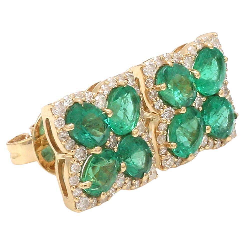 Natural Emerald Oval Diamond Floral Tops For Sale