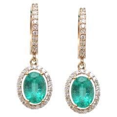 Natural Emerald Oval Diamond Halo Mini Earrings