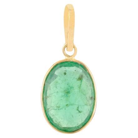 Natural Emerald Oval Pendant Crafted in 14k Solid Yellow Gold Everyday Jewelry
