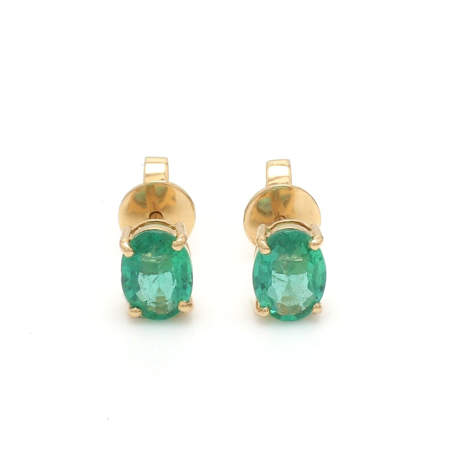Women's or Men's Natural Emerald Oval Prong Set Earrings For Sale