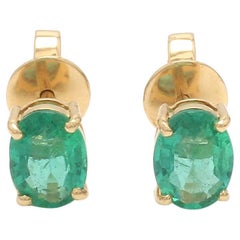 Natural Emerald Oval Prong Set Earrings