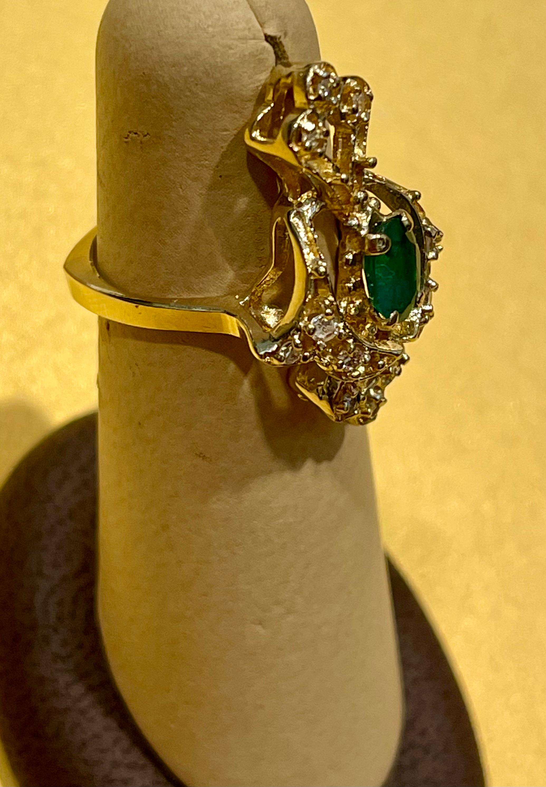 Natural Emerald, Oval Stone and Diamond Ring 14 Karat Yellow Gold For Sale 8