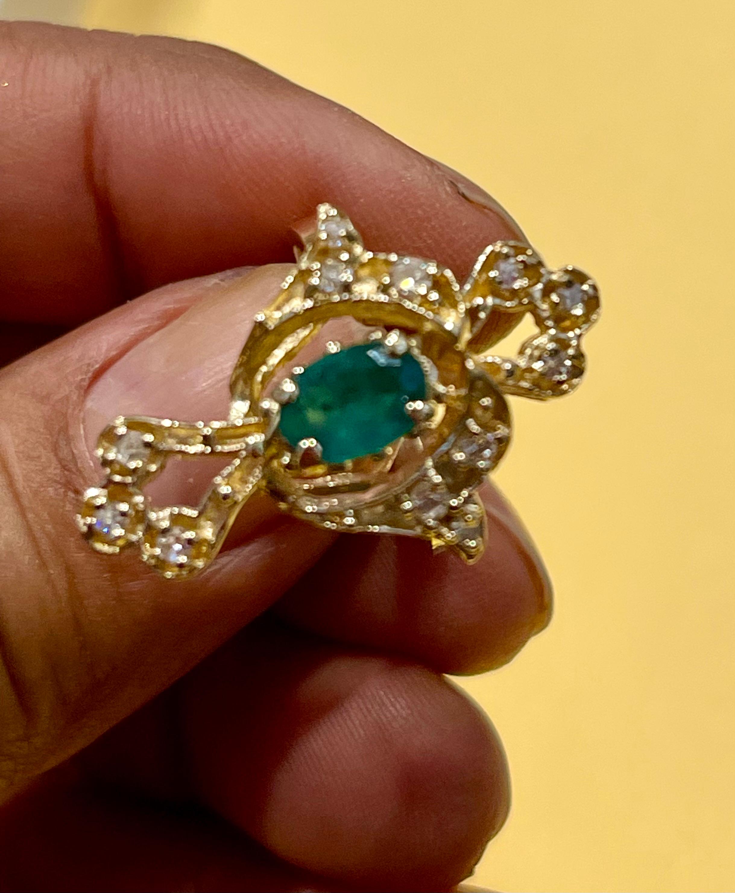 Natural Emerald, Oval Stone and Diamond Ring 14 Karat Yellow Gold For Sale 11