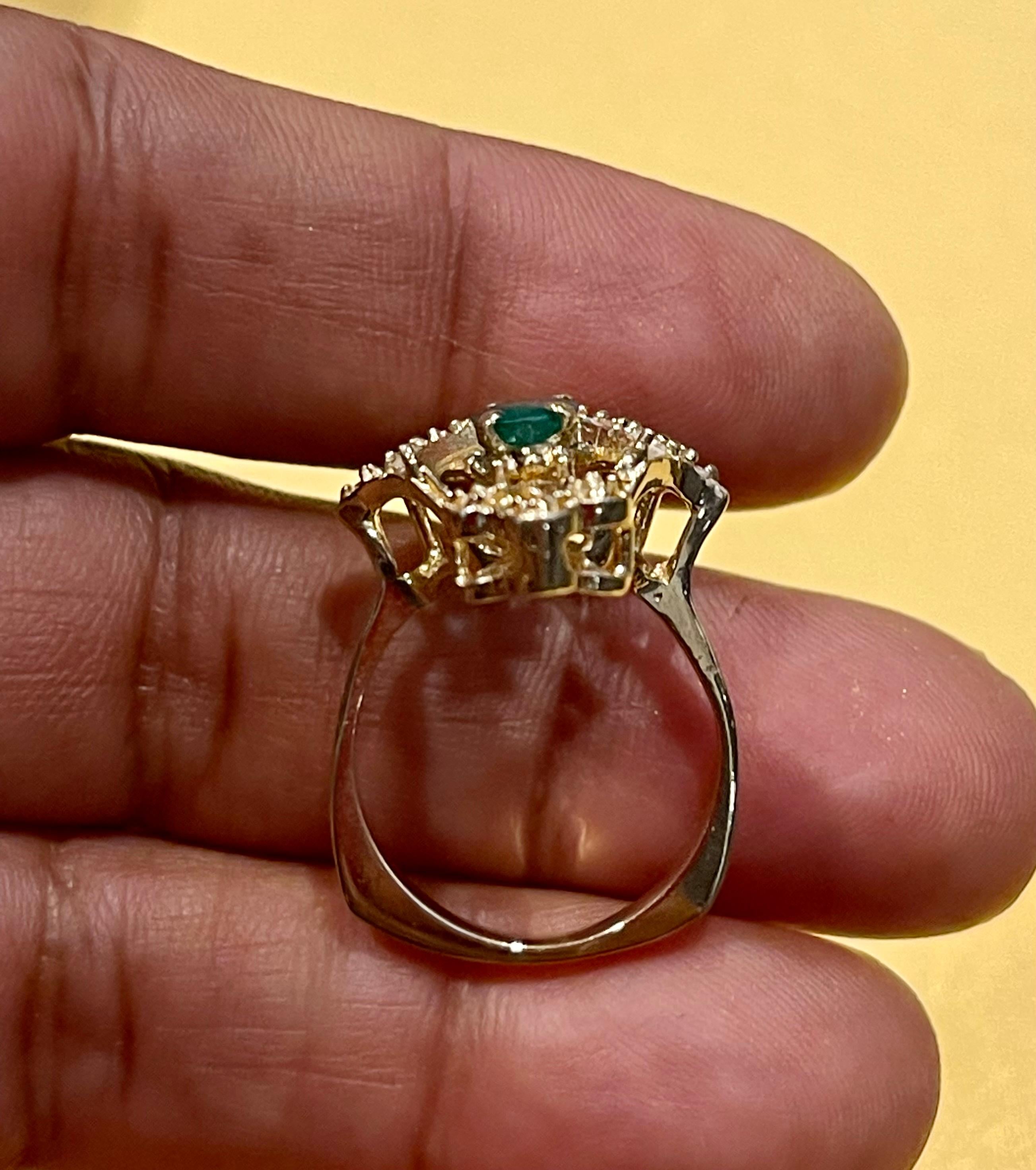 Natural Emerald, Oval Stone and Diamond Ring 14 Karat Yellow Gold For Sale 13