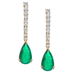 Natural Emerald Pear Diamond Earrings