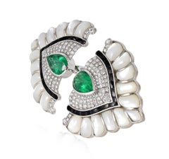 Natural Emerald & Pearl & Black Onyx Ring in 18k Gold