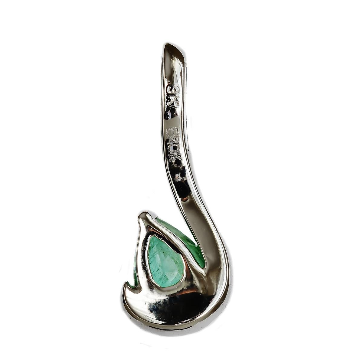 Contemporary Natural Emerald Pendant 0.30 Carat Pear Emerald 18 Microset Diamonds White Gold For Sale