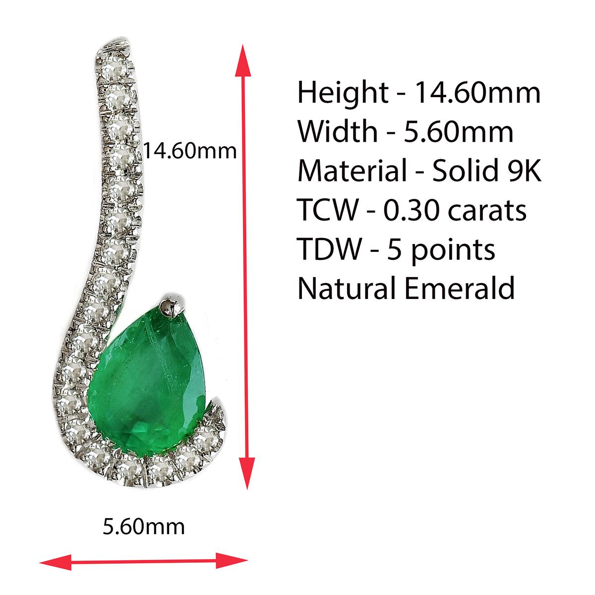 Pear Cut Natural Emerald Pendant 0.30 Carat Pear Emerald 18 Microset Diamonds White Gold For Sale