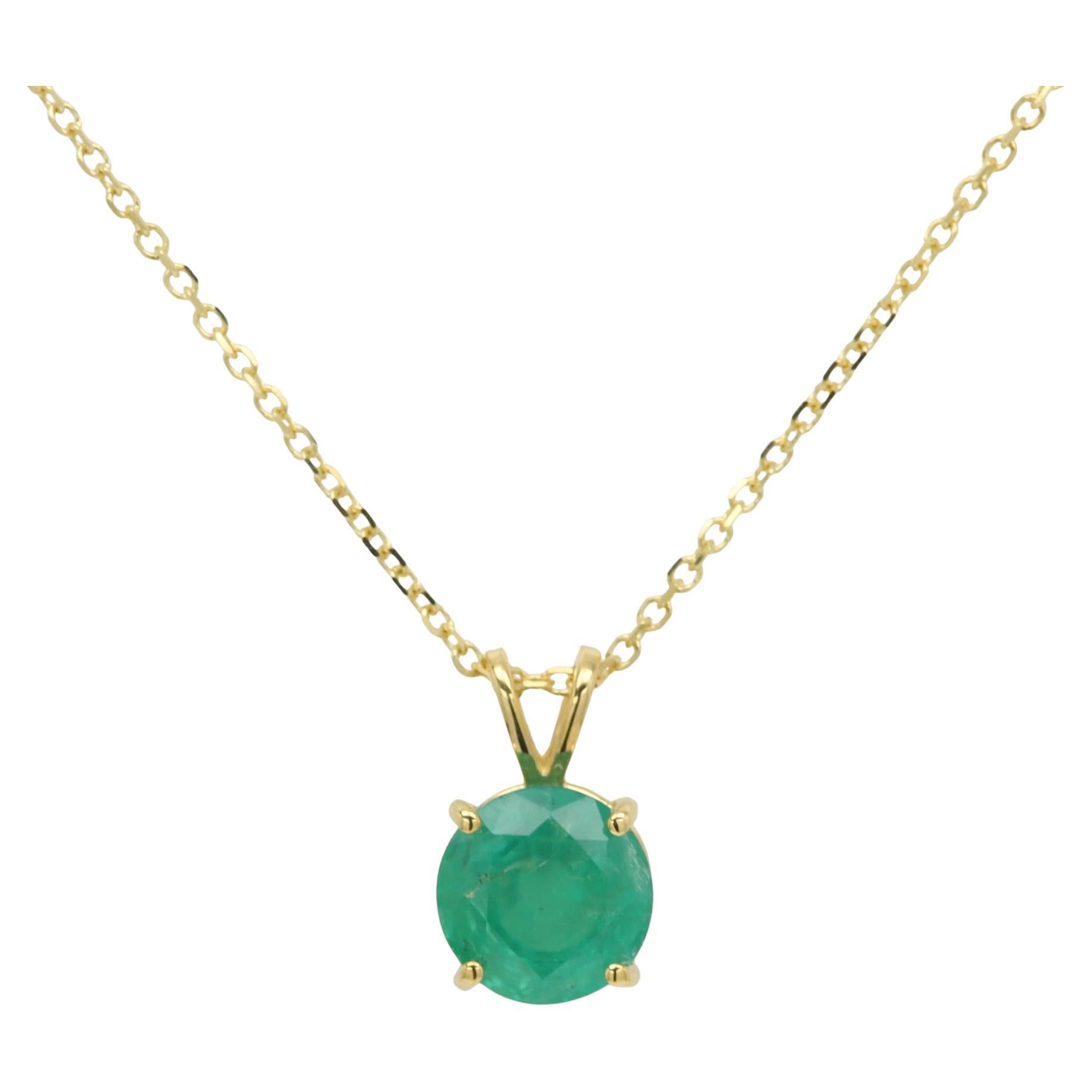 Natural Emerald Pendant 14 Karat Yellow Gold 4.66 CT Round Emerald Necklace