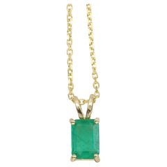 Natural Emerald Pendant 14k yellow Gold 0.71 CT Emerald Shape Emerald Necklace