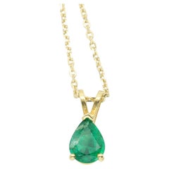Natural Emerald Pendant 14k yellow Gold 1.41 CT Pear Shape Emerald Necklace
