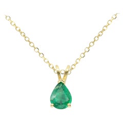 Natural Emerald Pendant 14k yellow Gold 1.41 CT Pear Shape Emerald Necklace