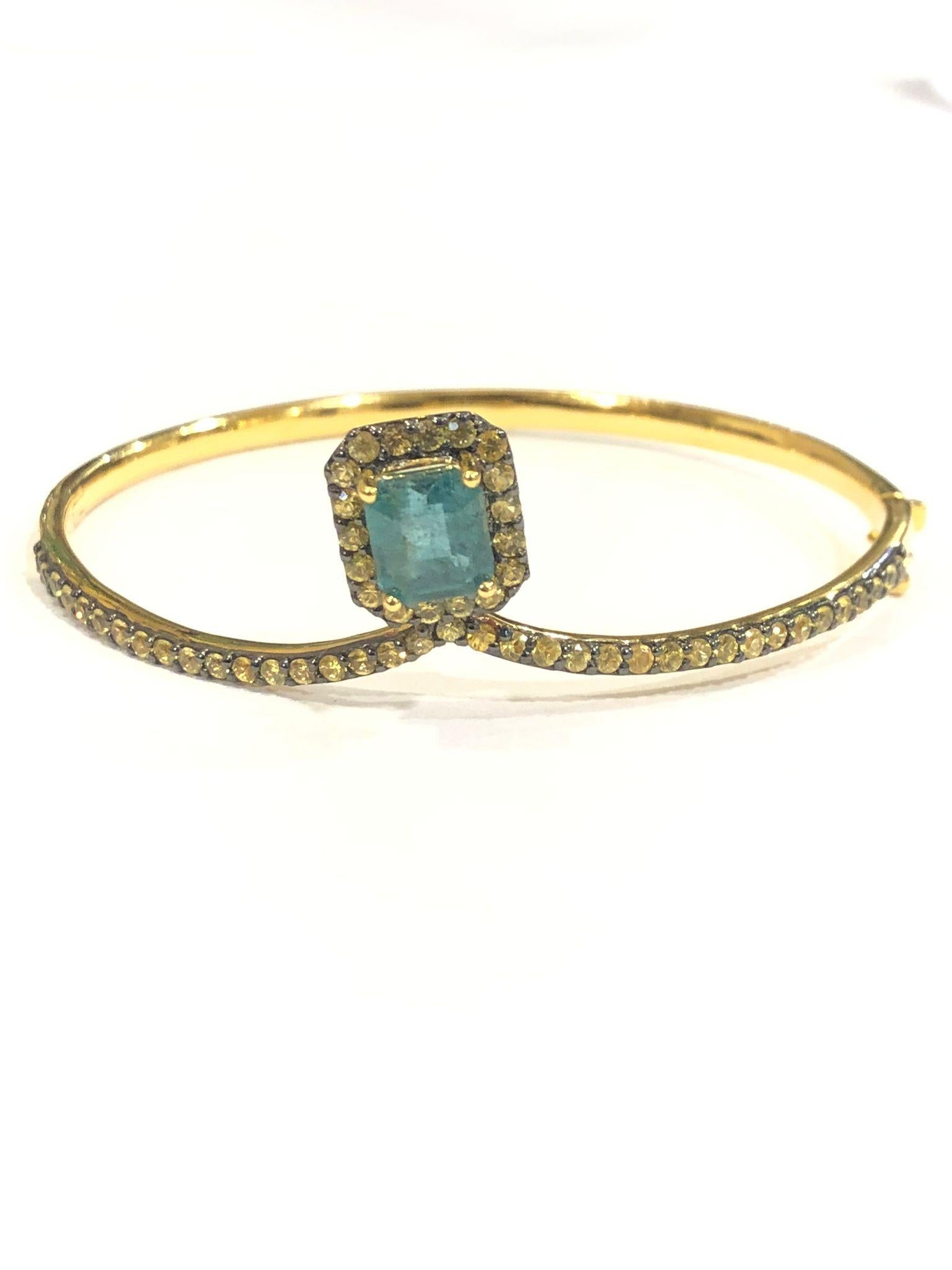 Natural Emerald & Peridot BOCHIC “Capri” Bracelet Set In 18K Gold & Silver en vente 3