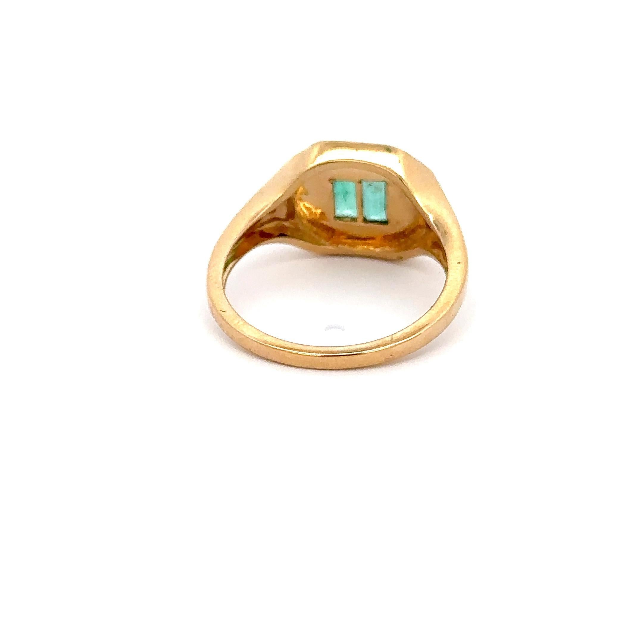 For Sale:  Certified Natural Emerald Signet Pinky Ring for Him 14kt Solid Yellow Gold 2