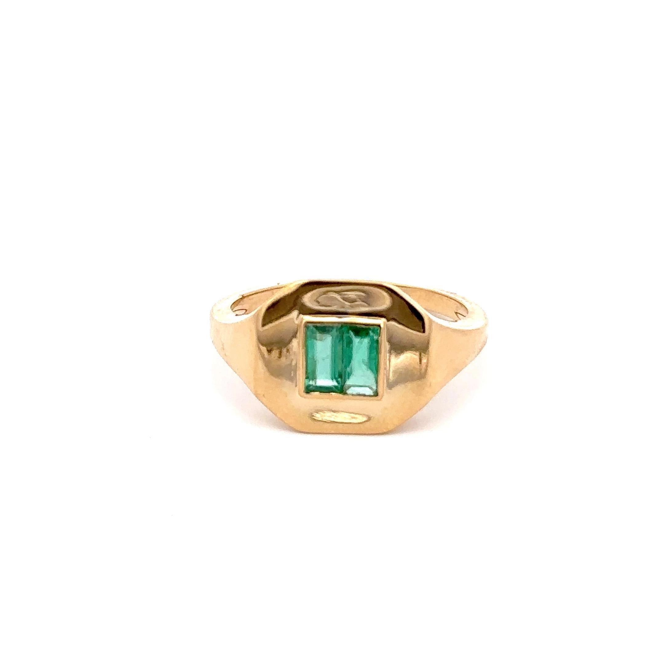 For Sale:  Certified Natural Emerald Signet Pinky Ring for Him 14kt Solid Yellow Gold 7