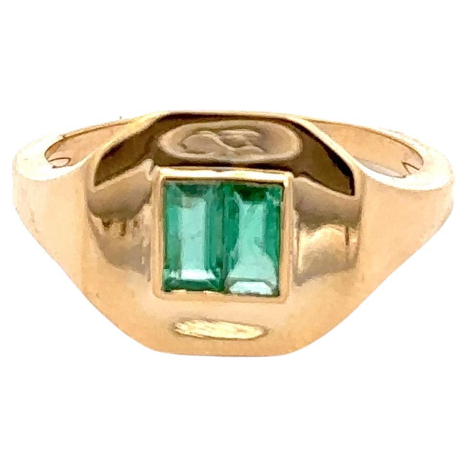 Natural Emerald Pinky Ring 14kt Solid Yellow Gold Emerald Signet Ring