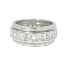 Natural Emerald & Princess Cut Diamond 18-Karat Eternity Ring In Stock