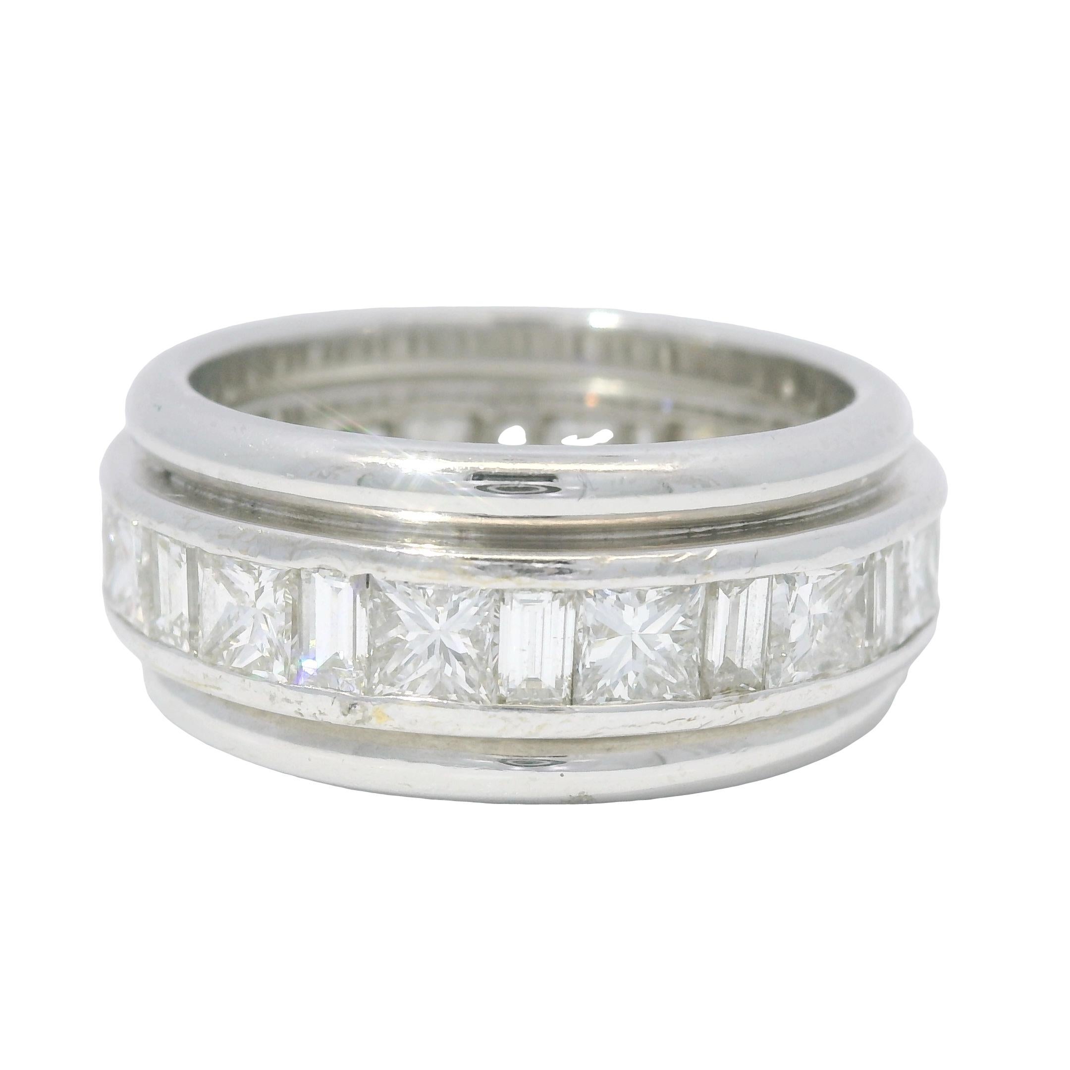 Women's Natural Emerald & Princess Cut Diamond 18-Karat Eternity Ring In Stock For Sale