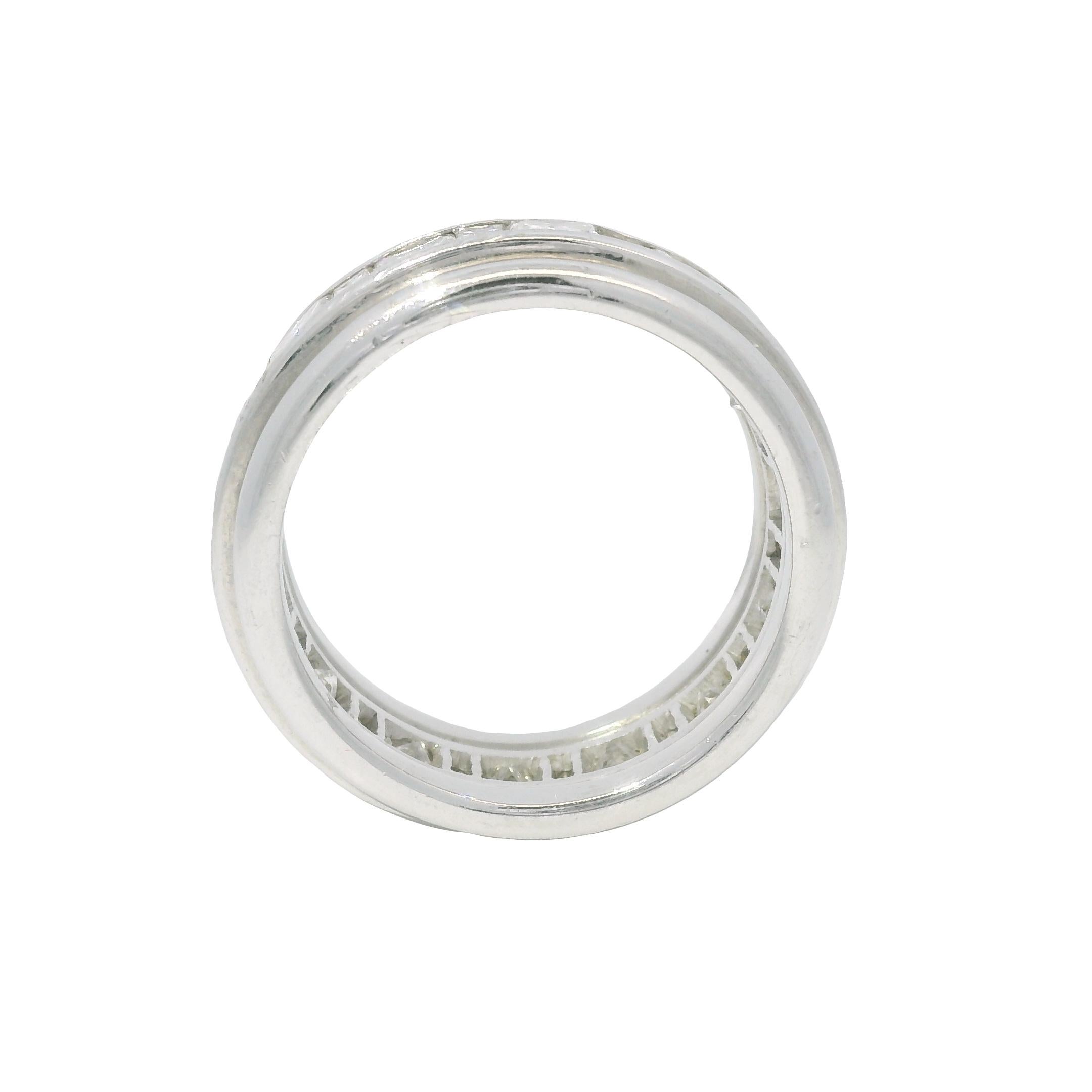 Natural Emerald & Princess Cut Diamond 18-Karat Eternity Ring In Stock For Sale 1