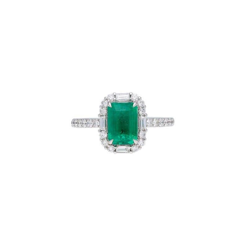 Women's Natural Emerald Ring 1.82 Cts Gemstone Jewellery / 18k White Gold Ring