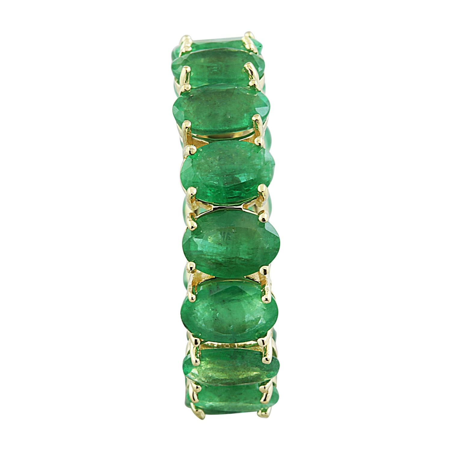 Modern Radiant Emerald Eternity Ring: Timeless Beauty in 14K Solid Yellow Gold For Sale
