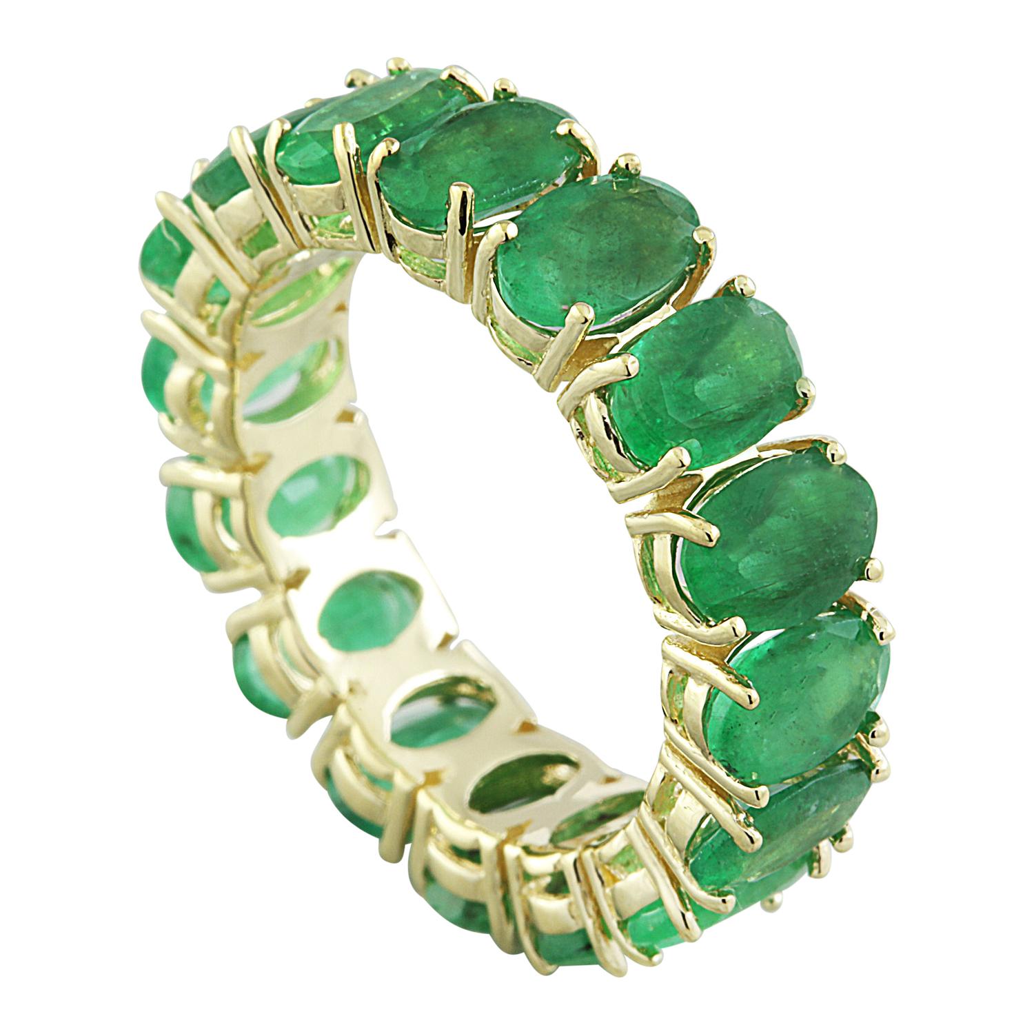 Oval Cut Radiant Emerald Eternity Ring: Timeless Beauty in 14K Solid Yellow Gold For Sale