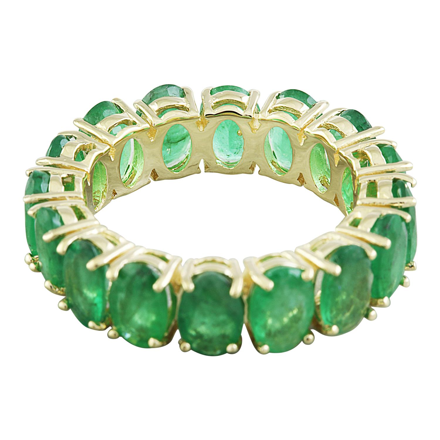 Radiant Emerald Eternity Ring: Timeless Beauty in 14K Solid Yellow Gold In New Condition For Sale In Los Angeles, CA
