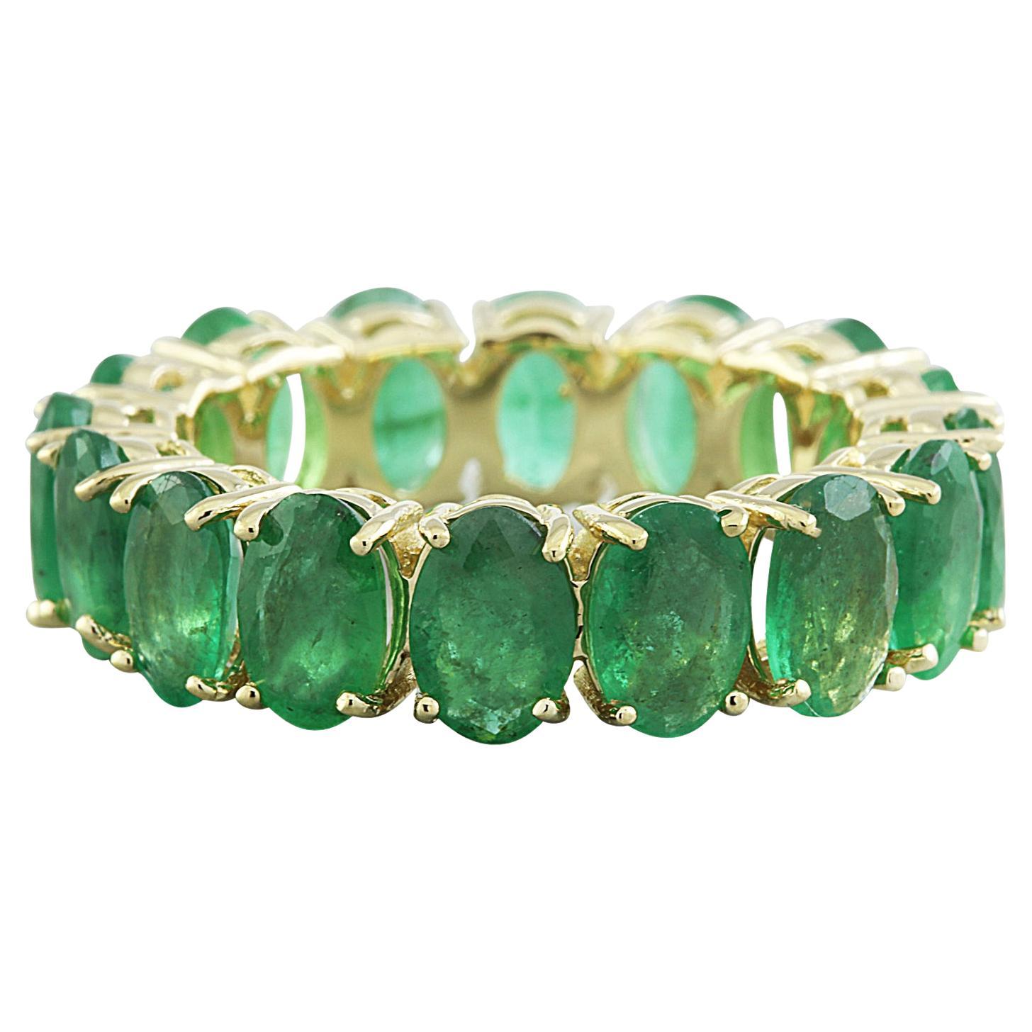 Radiant Emerald Eternity Ring: Timeless Beauty in 14K Solid Yellow Gold For Sale