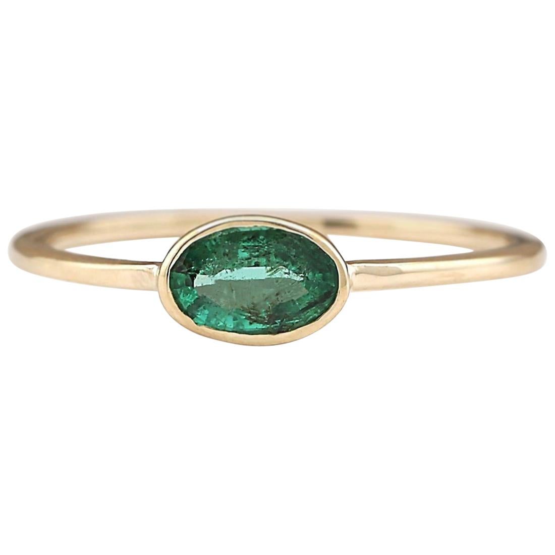 Natural Emerald Ring In 14 Karat Yellow Gold  For Sale