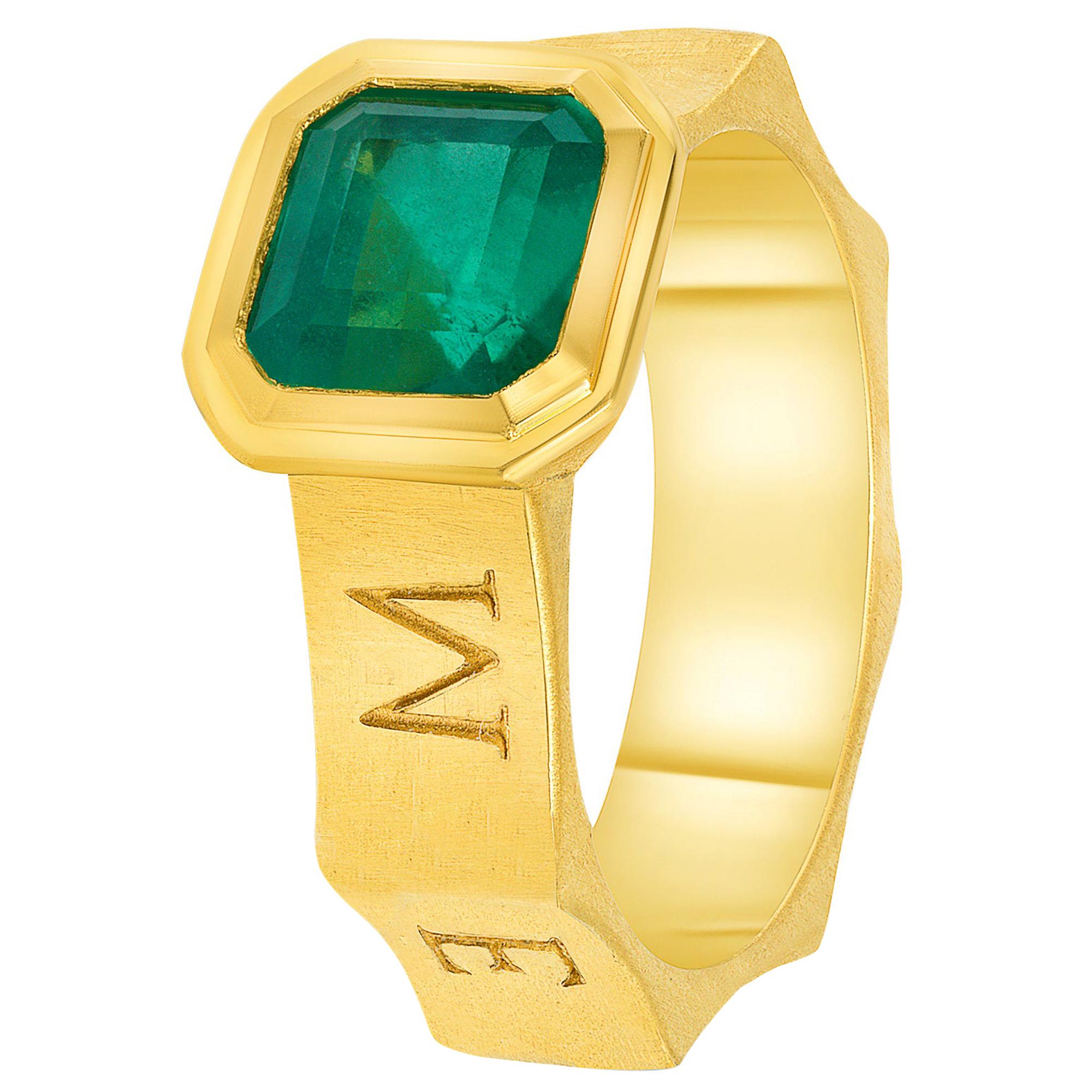 Natural Emerald Ring in 18 Karat Gold Jyoti Ring  For Sale