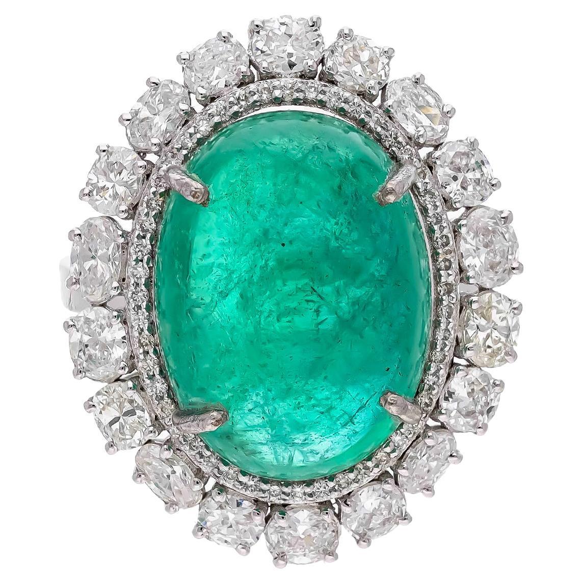 Natural Emerald Ring with 1.65cts Diamond & Emerald 14.70cts in 18k Gold For Sale