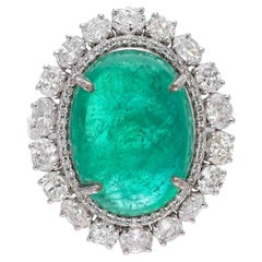 Natural Emerald Ring with 1.65cts Diamond & Emerald 14.70cts in 18k Gold