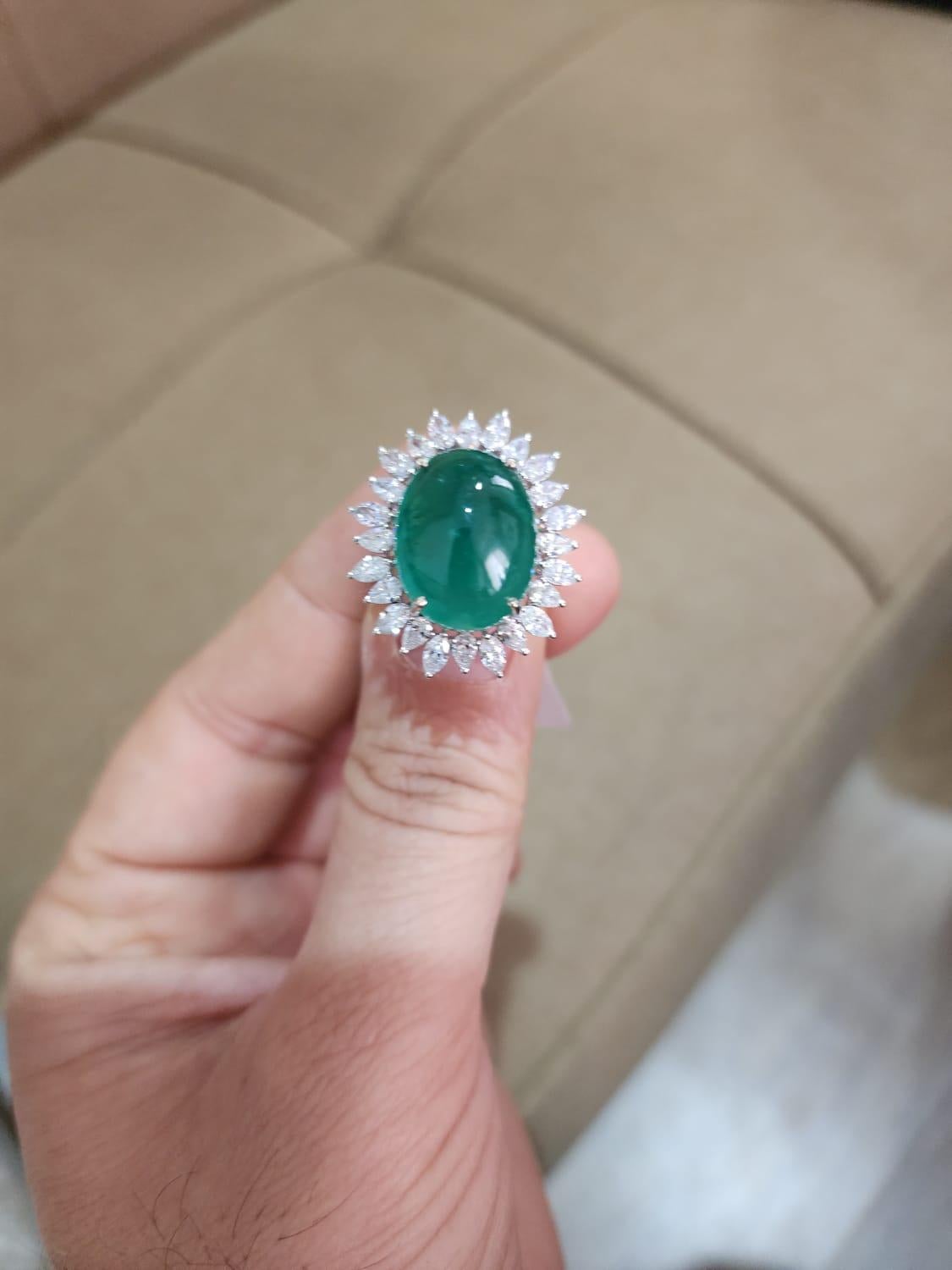 Mixed Cut Natural Emerald Ring with 23.88cts Diamond & Emerald 19.02cts in 18k Gold For Sale