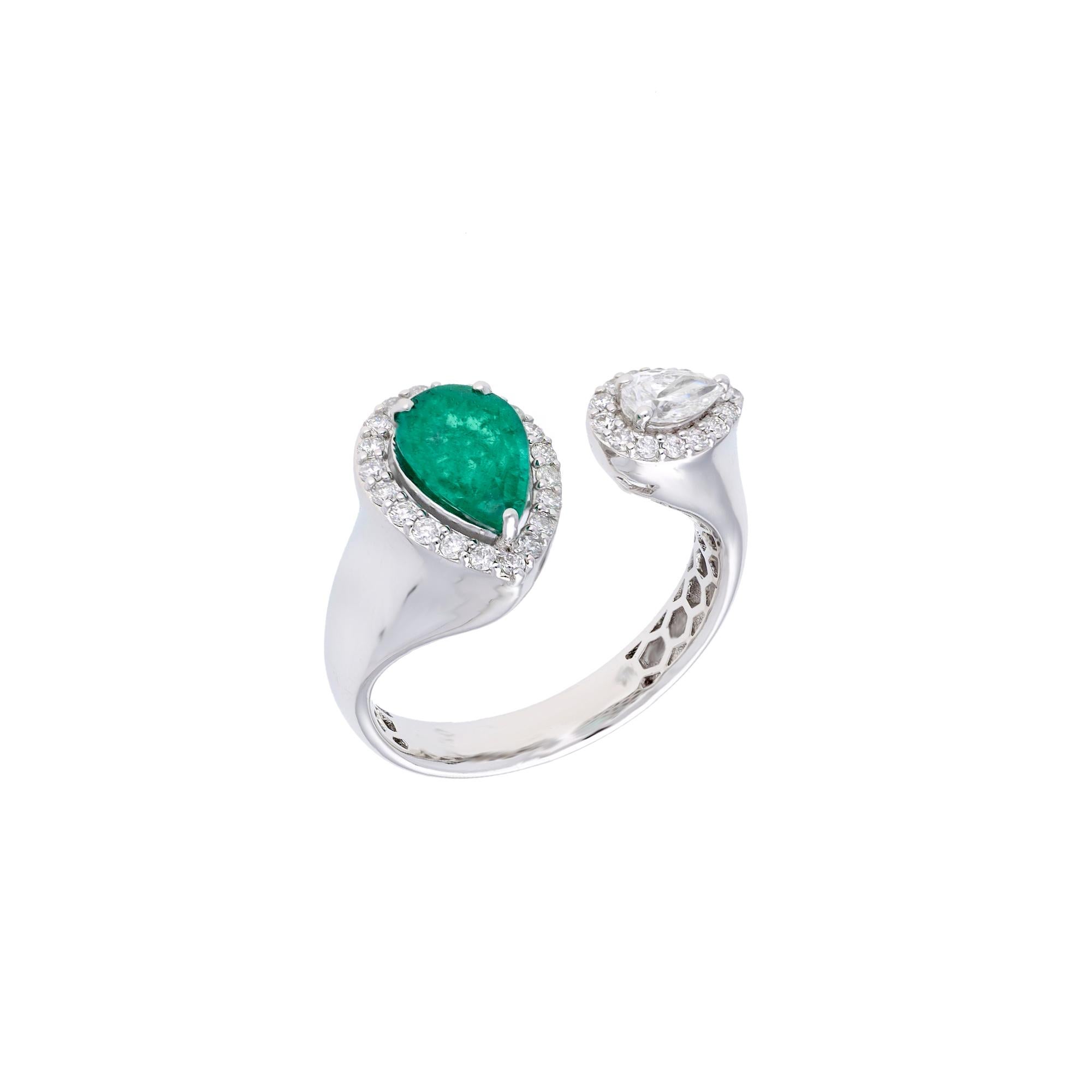 Natürlicher Smaragdring mit Diamant 0,58 Karat in 18 Karat Gold im Zustand „Neu“ im Angebot in jaipur, IN