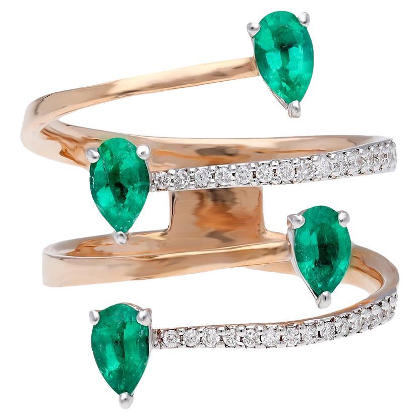 Natural emerald Ring with diamond 0.80 cts in 18k gold