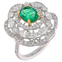 Natürlicher Smaragdring mit Diamant in 18 Karat Gold