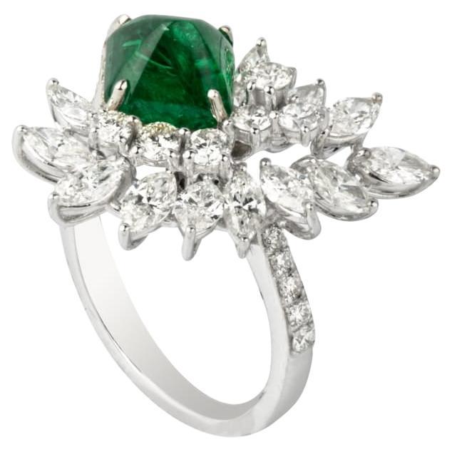 Natural emerald ring with diamond in 18k gold