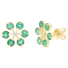 natural emerald round daisy stud earrings / 18k solid gold stud earrings