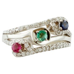 Natürlicher Smaragd, Rubin, blauer Saphir 0,32cts & Diamant 0,43cts Ring in 18k Gold