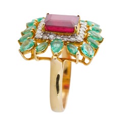 Natural 1.52ctsc Emerald, 2.73cts Ruby & 0.36cts Diamond Ring in 14k Gold