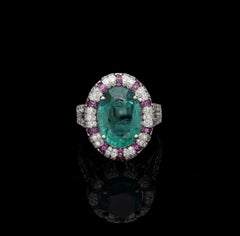 Natural Emerald, Ruby & Diamond Ring in 18k Gold