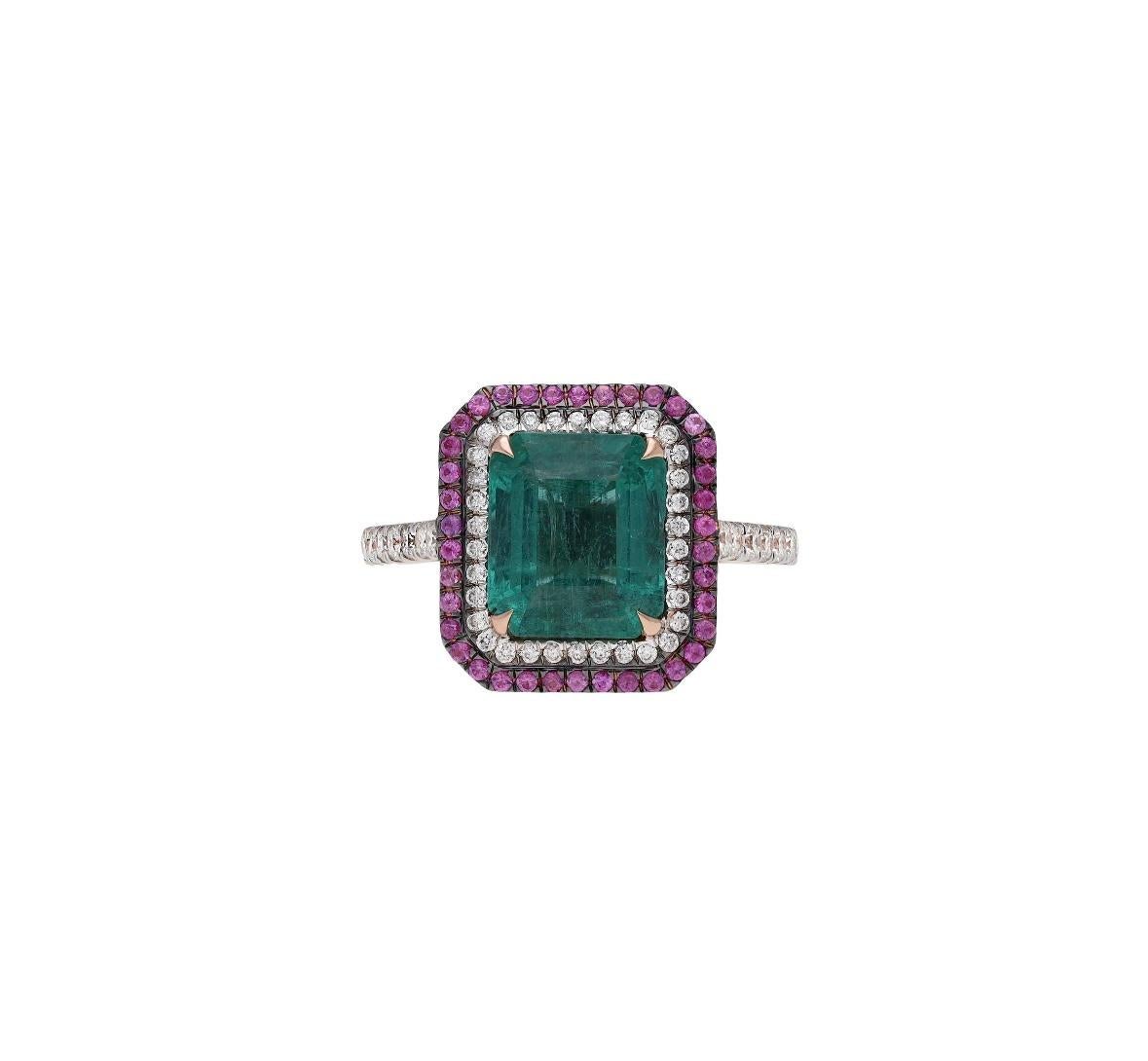 Natürlicher Smaragd-Rubin-Diamantring aus 18 Karat Gold im Zustand „Neu“ im Angebot in jaipur, IN