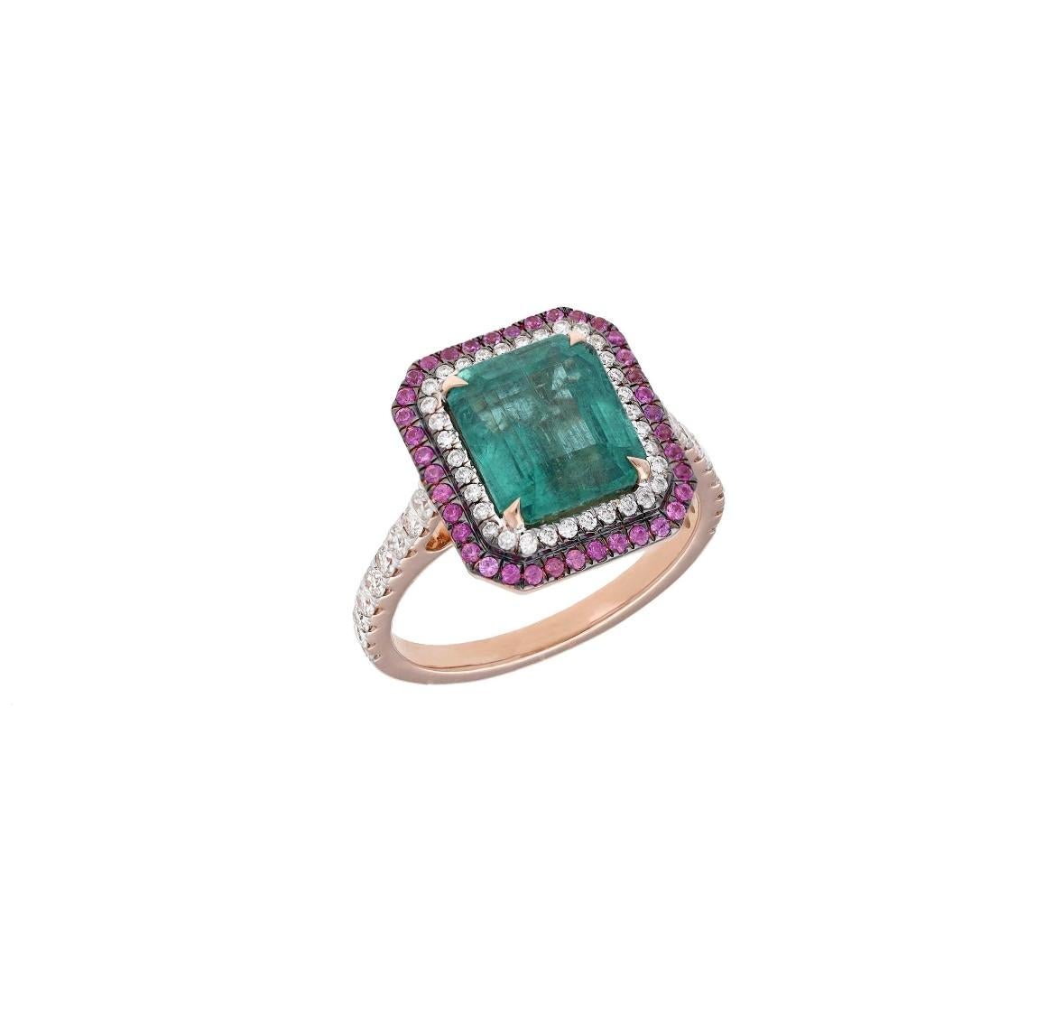 Natürlicher Smaragd-Rubin-Diamantring aus 18 Karat Gold Damen im Angebot