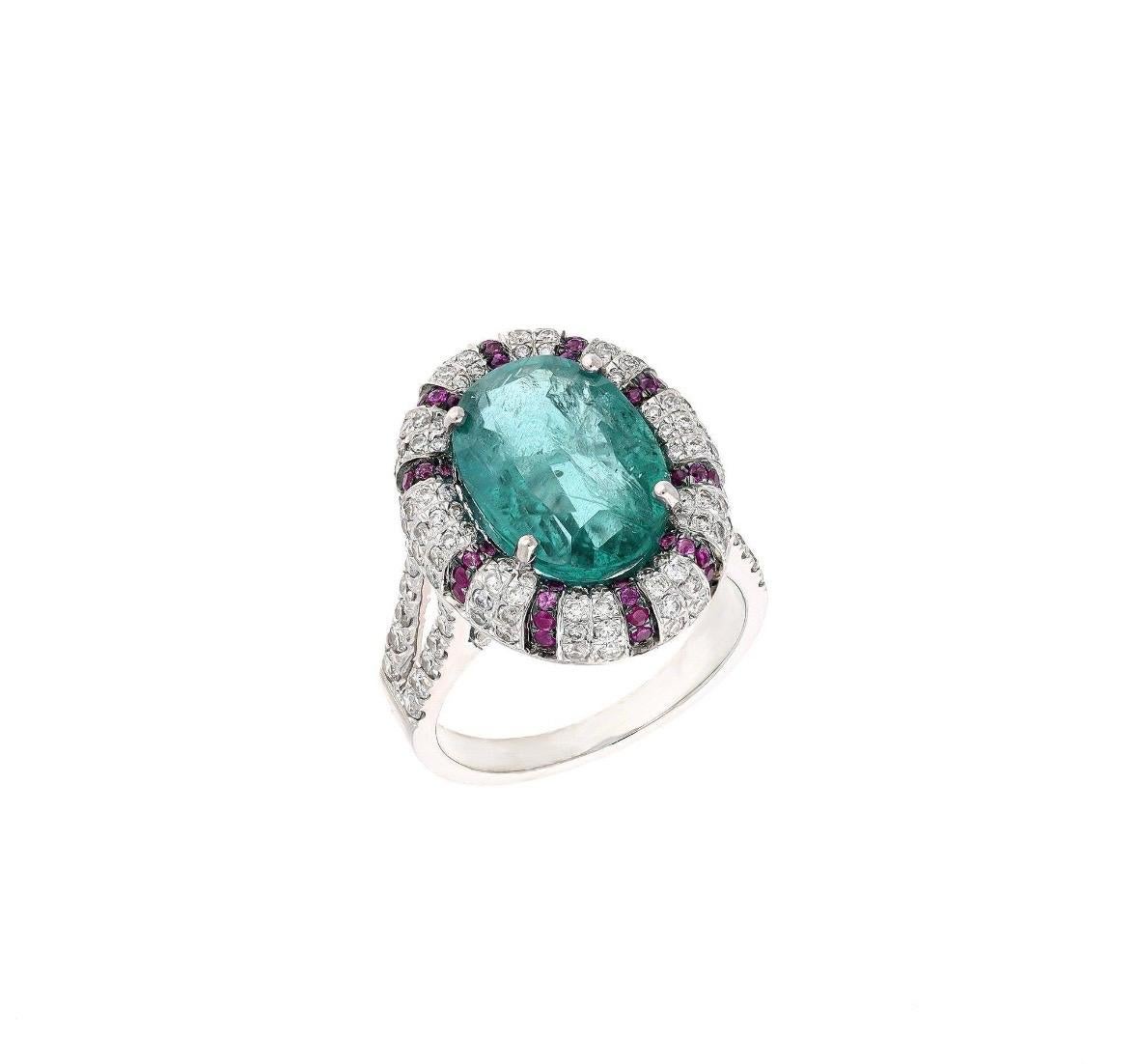 Natürlicher Smaragd Rubin Diamant Ring in 18k Gold im Zustand „Neu“ im Angebot in jaipur, IN