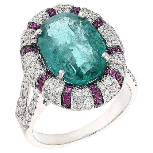 Natürlicher Smaragd Rubin Diamant Ring in 18k Gold