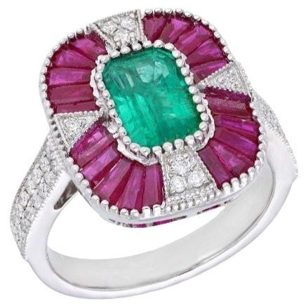 Natural emerald ruby ring in 18k gold