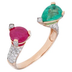 Natural Emerald & Ruby ring with diamond 0.47 cts in 18k gold