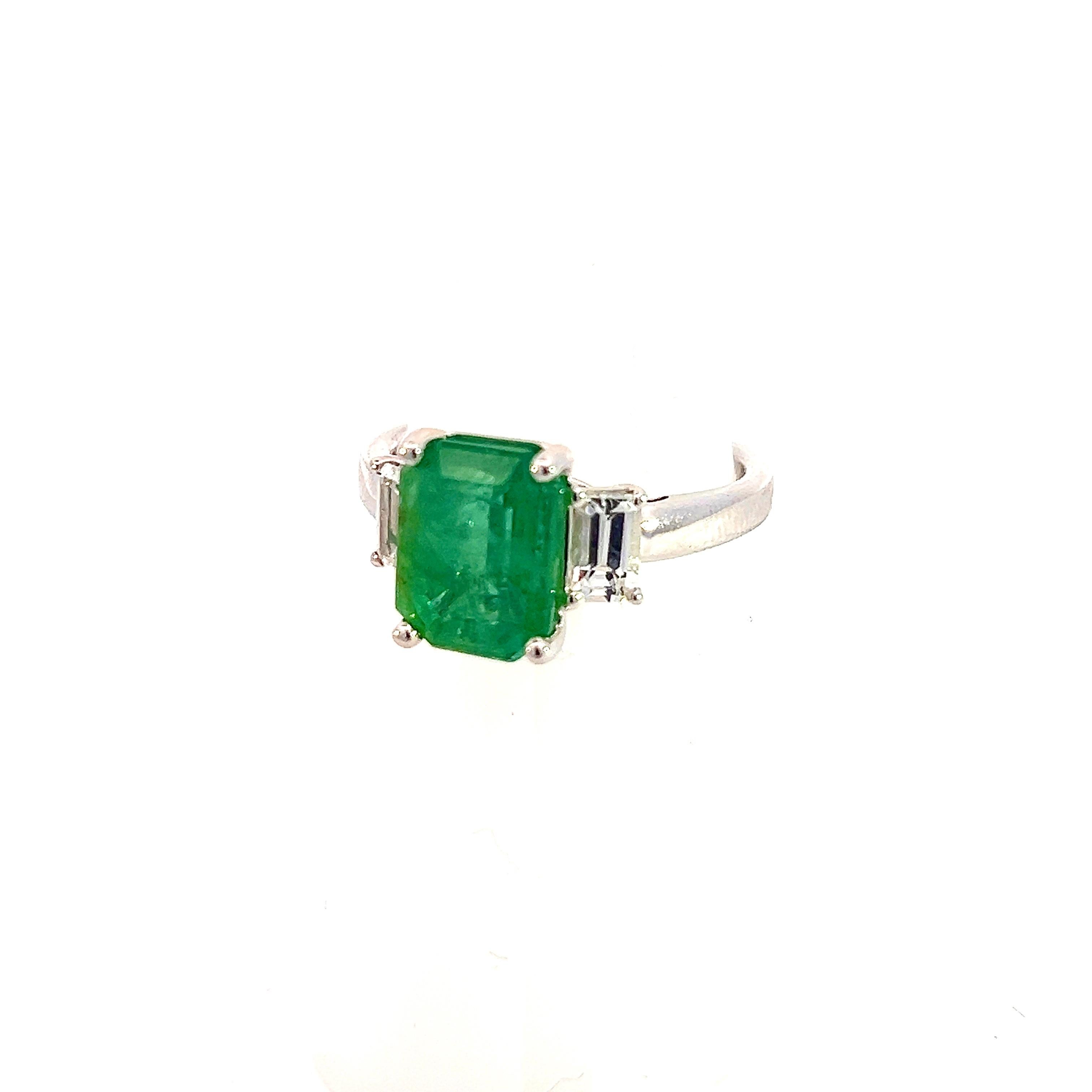 Natural Emerald Sapphire Ring 6.25 14k White Gold 3.49 TCW Certified  For Sale 5